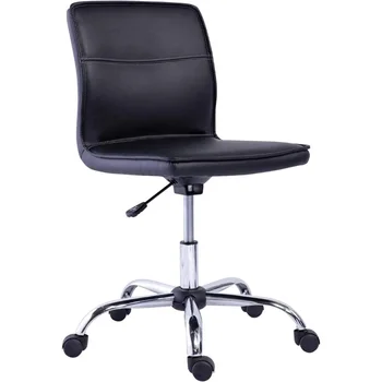 Офис стол, модерен офис стол без ръце - регулируем по височина, завъртане на 360 градуса, с подплатена облегалка, кафяв