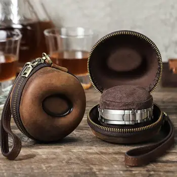 Donut Shape Leather Single Watch Storage Portable With Box Small Wrist Strap Watch Organizer Висококачествен Travel Stora S2a2