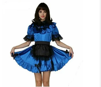 Сатенени черни и сини пачуърк дантелени балонни ръкави за момичешки възрастни момичета Хелоуин и крос дресинг партита, ежедневна унисекс рокля