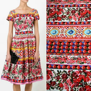 Европейска и американска мода рози естествен памучен плат напреднали дигитален печат облекло плат DIY рокля детски дрехи