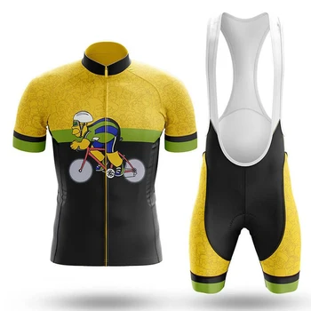Жълтият анимационен колоездачен комплект Bib шорти Велосипед Джърси велосипедна риза Къс ръкав дрехи цикъл спускане MTB планински костюм