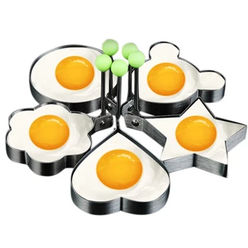 Пържени форми за яйца Машина за палачинки с дръжка за деца Мухъл незалепващо за тиган 5бр