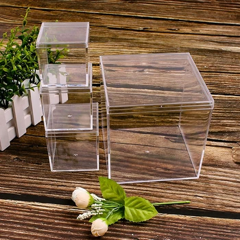 1Pc Прозрачни акрилни кутии с капак пластмасов организатор Малка подаръчна квадратна опаковъчна кутия Контейнер за съхранение на хранителни бонбони за дома