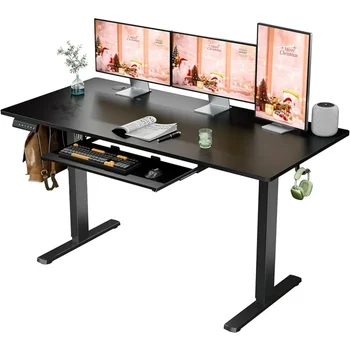 Стоящо бюро с издърпване на клавиатурата - 55 IN Електрическо стоящо бюро Игрални маси Лаптоп маса за легло 2 куки за съхранение Геймър