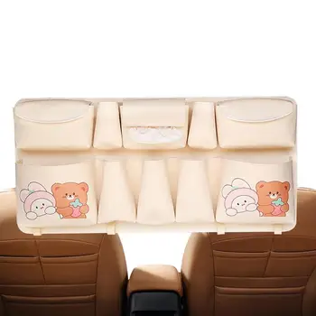 Cute Car Seat Organizer PU кожена чанта за съхранение на място за кола Организатор за спестяване на пространство с множество джобове Универсална торбичка за съхранение