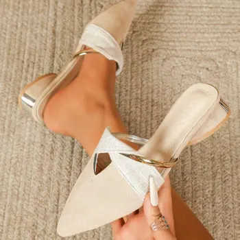 Марка Елегантни токчета Летни дамски обувки Дамски сандали Свободно време чехли удобни отворени пръсти приплъзване слайдове мода плюс размер 42