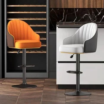 VIP2 Модерен прост бар стол, лек луксозен стол, облегалка, висок бар асансьор, домакинство, въртящ се бар стол